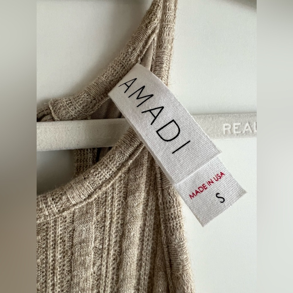 Tan knit Anthropologie dress with tie waist - Picture 5 of 7